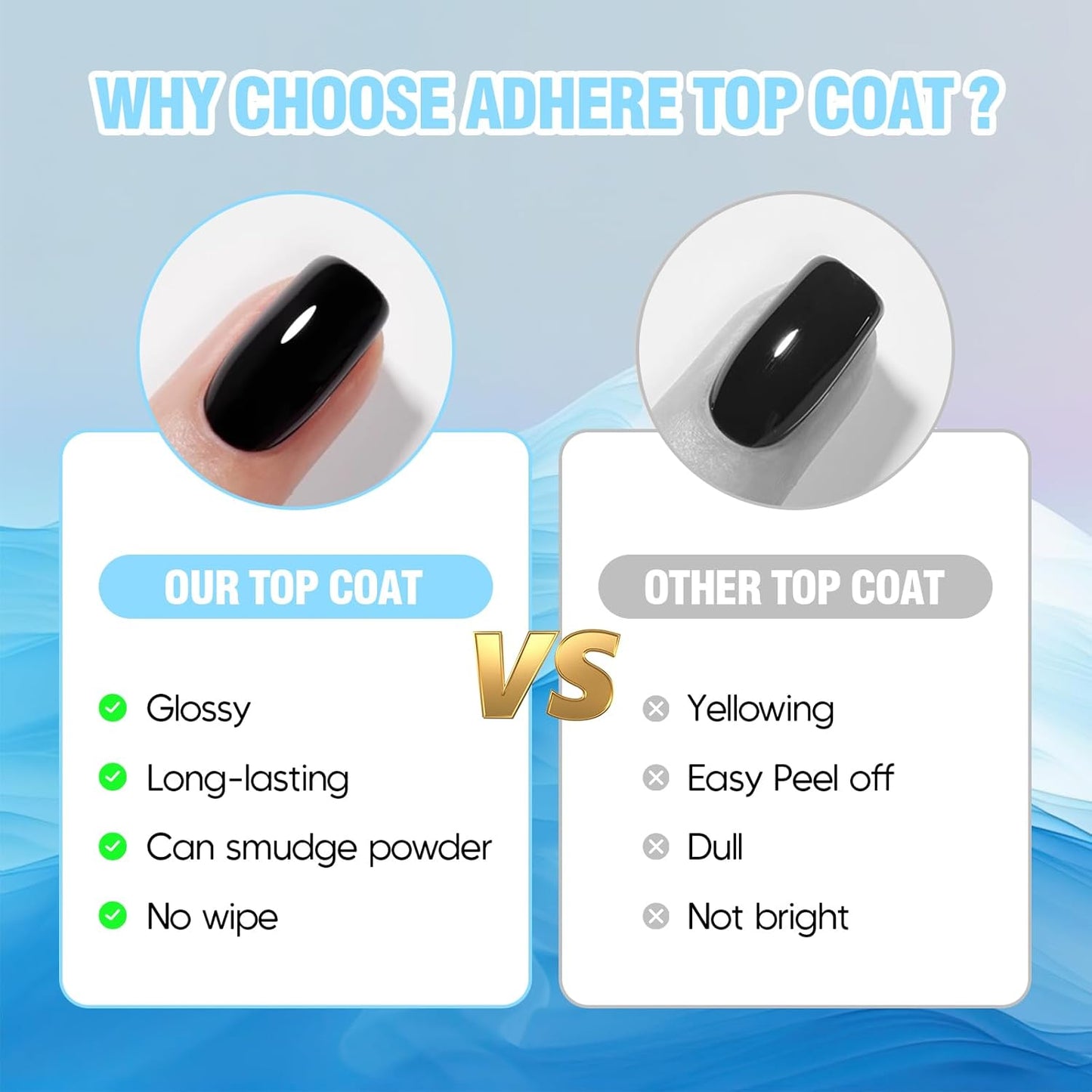 ADHERE Gel Polish 15ml No Wipe Gel Top Coat for Chrome Nail Powder, High Gloss Gel Shine Finish and Long Lasting, Soak Off with Nail Lamp,Perfect for Beautiful Nail Designs