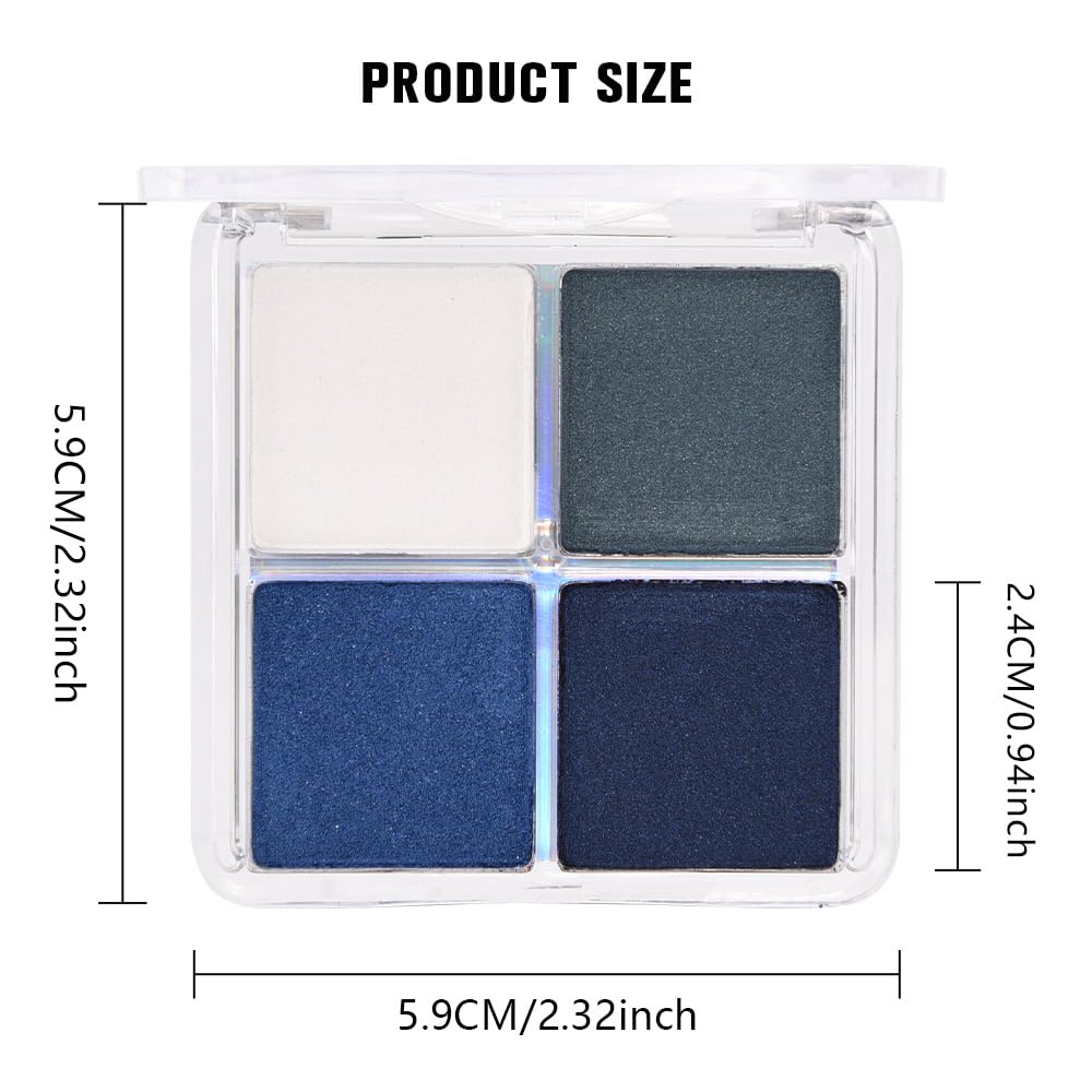 Kaely Powder Eyeshadow Quad, Blue Green Glitter Shimmer Eyeshadow Palette Makeup, Neutral Eye Shadow Palette for Older Women Pigmented Waterproof, sombras para ojos, Blendable, Cruelty-free, 08