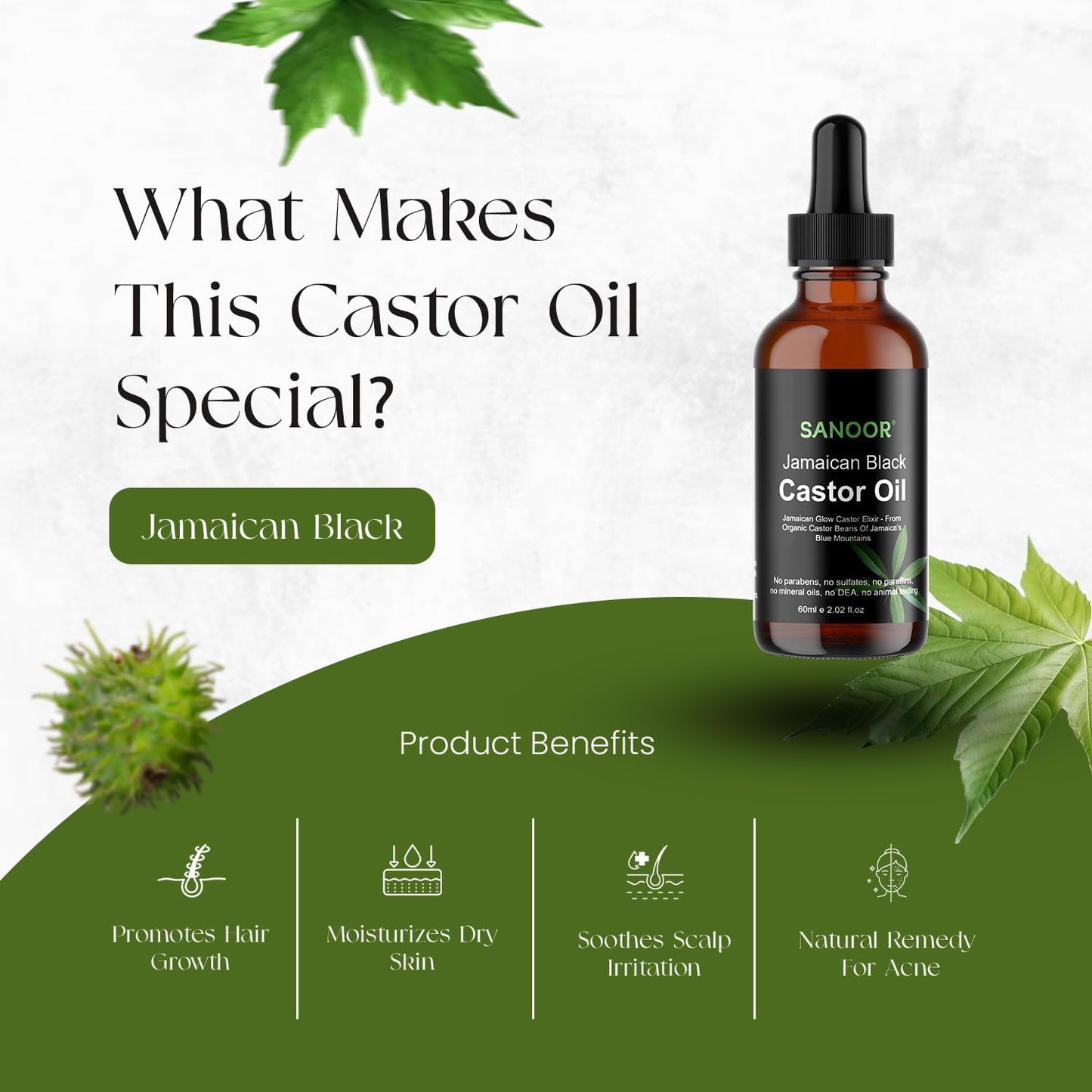 Jamaican Glow Castor Elixir Oil | 100% Pure and Natural - Premium Grade Leave In Oil for Hair Growth, Eyelashes and Eyebrows| Infused with Nutrients Pure Hair Butter | Cold-pressed | 60ml