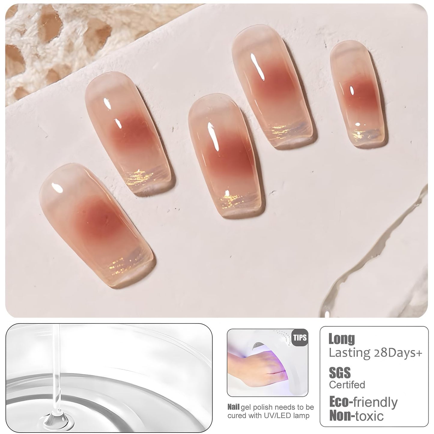 Vishine 2 Pcs 16ml Blooming Gel, Clear Blooming Nail Polish, Spreading Effects Soak Off UV Gel Natural Stone Watercolor Floral Print for Nail Art Design Manicure