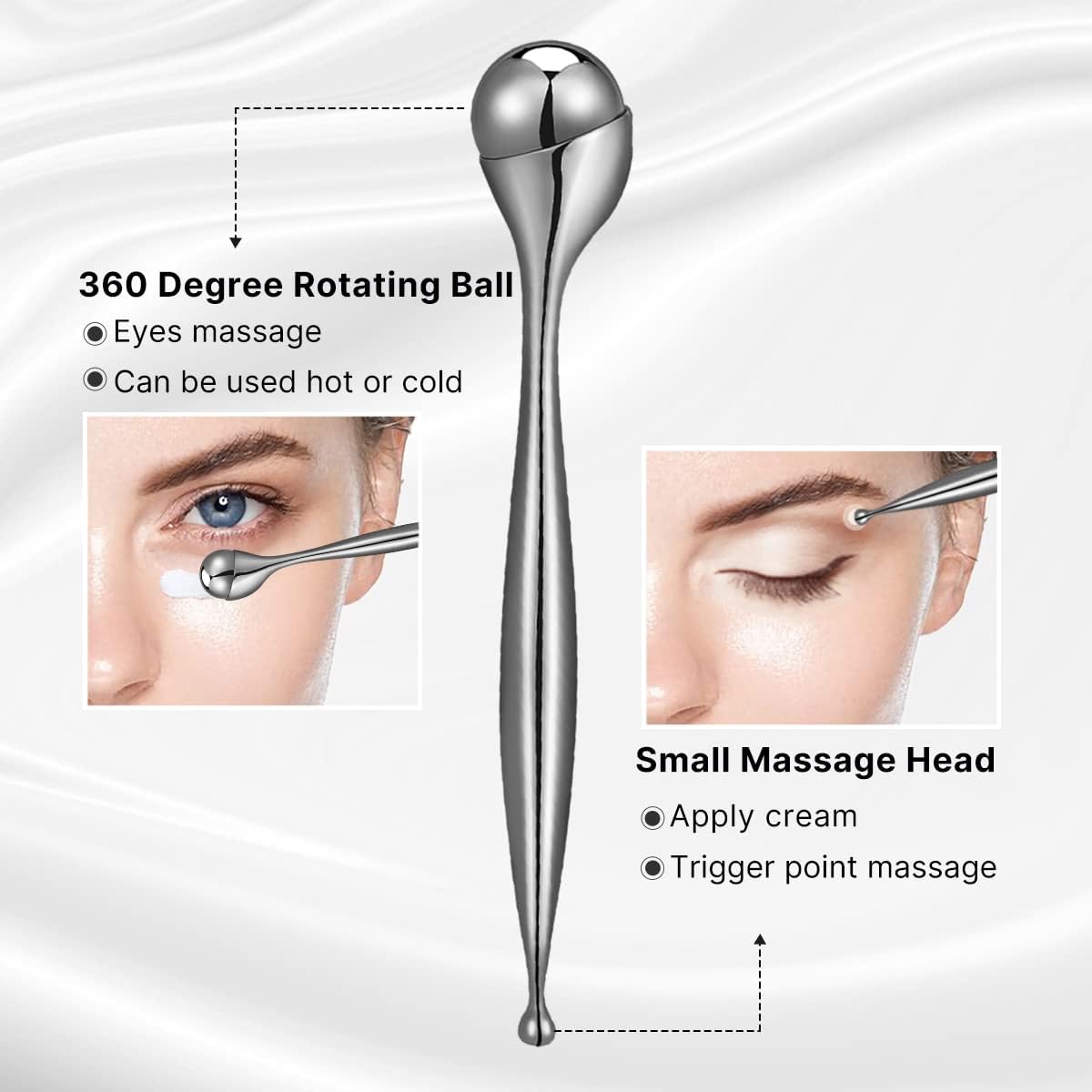 Eye Roller, Facial Roller Massager - Reduces Puffiness, Dark Circles, Cooling Therapy for Tired Eyes (with Applicator)