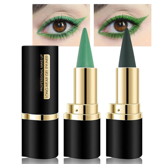 Kaely 2Pcs Light Dark Green Gel Eyeliner Pencils Set,Waterproof Color Colored Eye Liner Crayon,Cat Eye Stencil Gothic Halloween Makeup,Face Paint Eye Black Stick,delineadores de colores para ojos