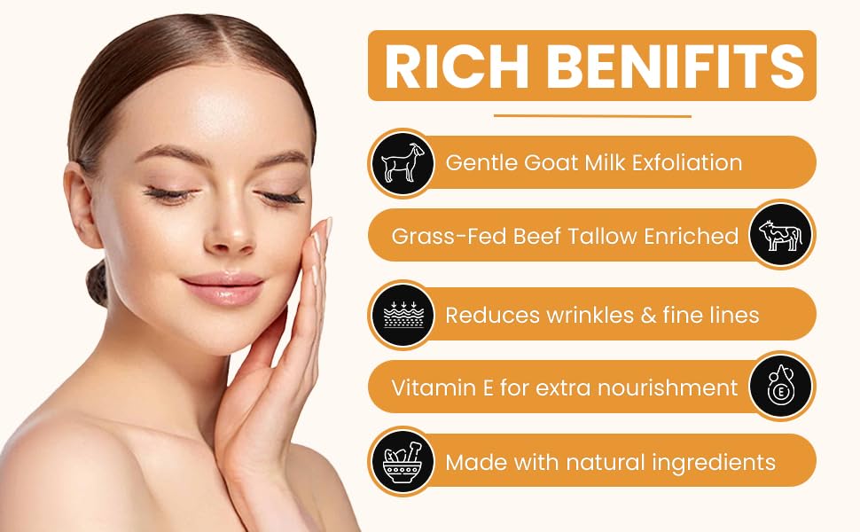 Grass Fed Beef Tallow & Goat Milk Body Lotion for Sensitive Skin, Organic Tallow moisturizer- Soothes Dry Patches, Goat Milk Moisturizer - Handmade Tallow Body Lotion (Oatmeal & Honey, 12 Oz)