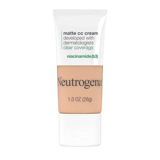 Neutrogena Clear Coverage Flawless Matte CC Cream, Full-Coverage Color Correcting Cream Face Makeup with Niacinamide (b3), Hypoallergenic, Oil Free & -Fragrance Free, Warm Peach, 1 oz