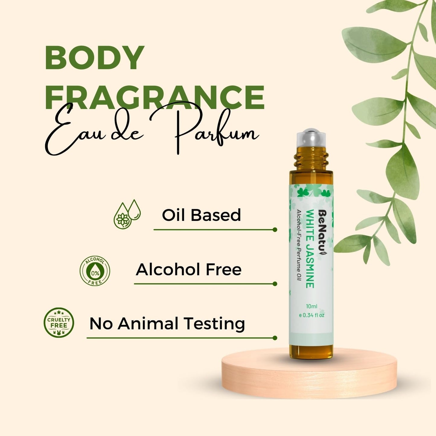 benatu Jasmine Perfume Oil Roll On for Women, Alcohol Free Eau de Parfum,Travel Size Essential Oil Body Fragrance, Concentrated Rouge Floral Scent, 10 ml
