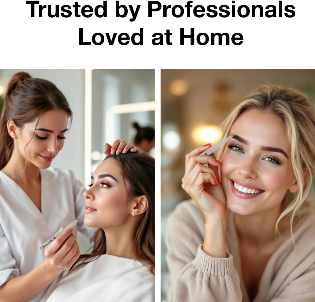 Slant Tip Precision Tweezers - Stainless Steel Eyebrow Tweezers for Women & Men - Precision Tweezers for Facial Hair, Ingrown Hair & Brow Shaping - Professional Beauty Tool (Matte Gray)