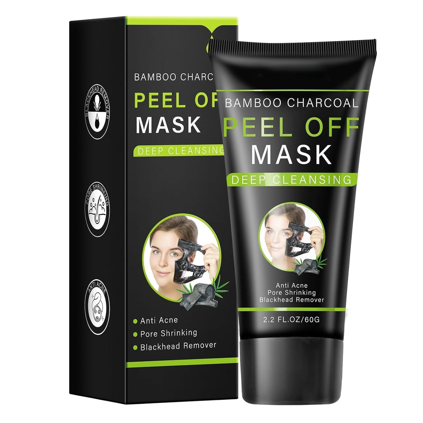 Blackhead Remover Mask, Activated Charcoal Peel Off Face Mask, Blackhead Remover for Oil Skin, Deep Cleansing for Face Nose Blackhead Pores Acne, For All Skin Types (2.12Fl.oz)