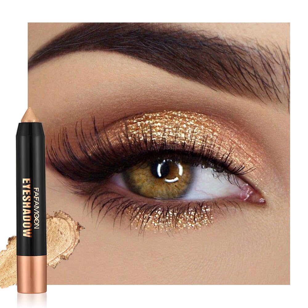 Monochrome Cream Glitter-Shimmer Eye Shadow Stick Palette makeup | 2-in-1 Eyeshadow & Eyeliner Pencil for Women | Waterproof, Vegan & Cruelty-Free | Sombras Para Ojos | 01 Shimmer Light Gold
