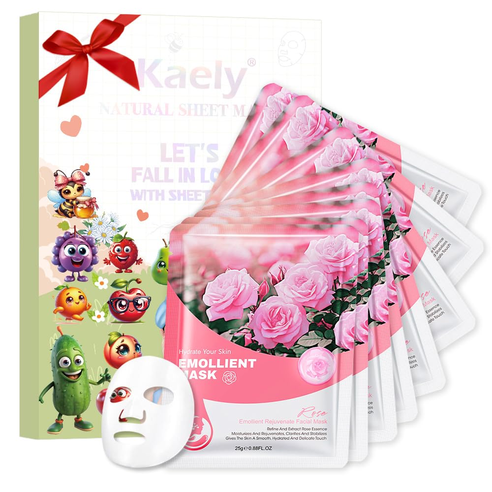 8 Pack Rose Face Sheet Mask Skincare,Hydrating Face Mask For Sensitive Skin,Moisturize,Soothing,Nourish for All Skin Types,Natural Spa Party Facial Mask Skincare Set for Women Men Girls