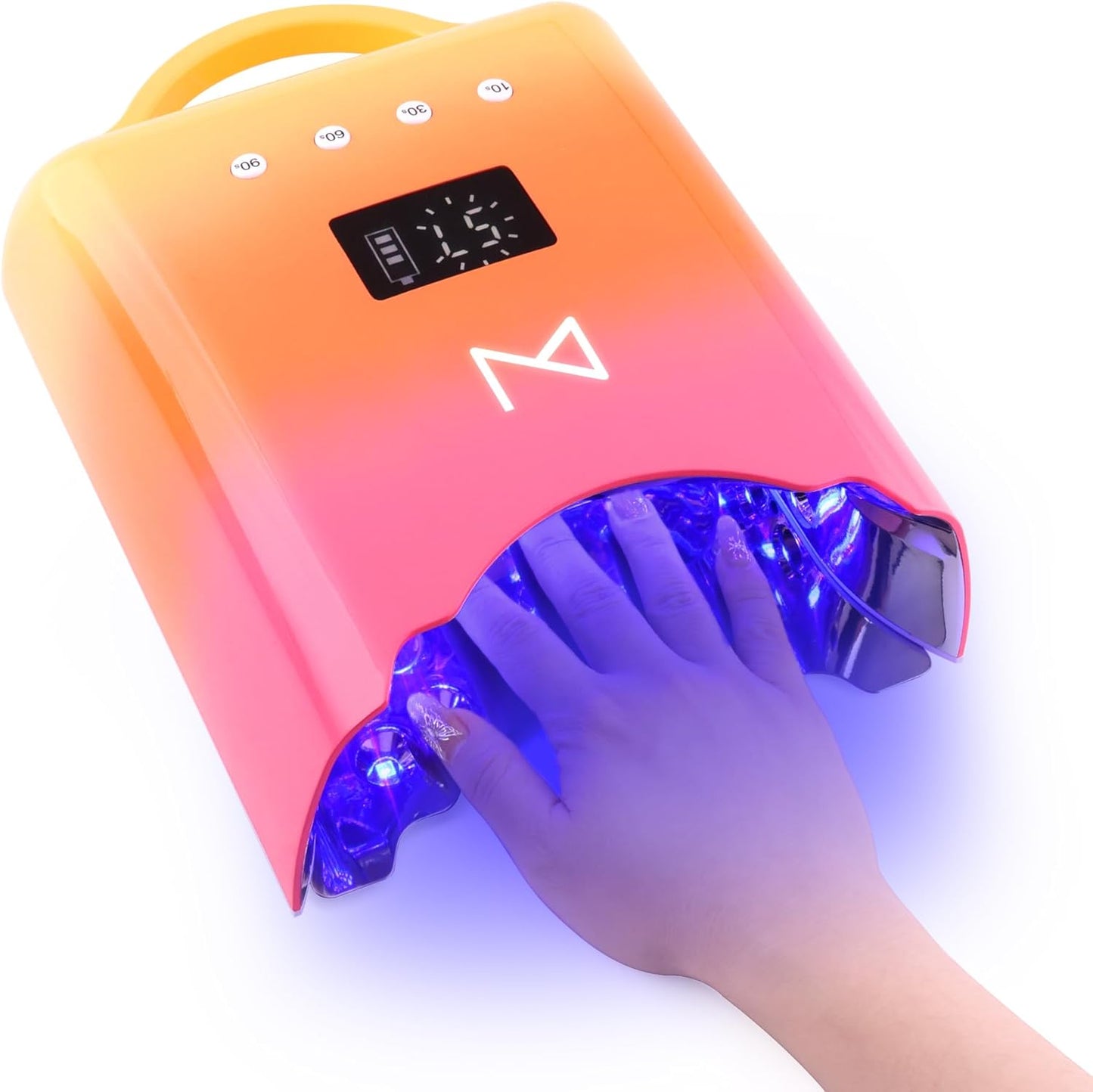 M - NEO Cordless & Rechargeable Nail Curing Lamp 78W with 4 LCD Time Display Timer, Auto Sensor, and Spacious Interior for All Hand Sizes and Nail Lengths (Gradient Pink Gold)