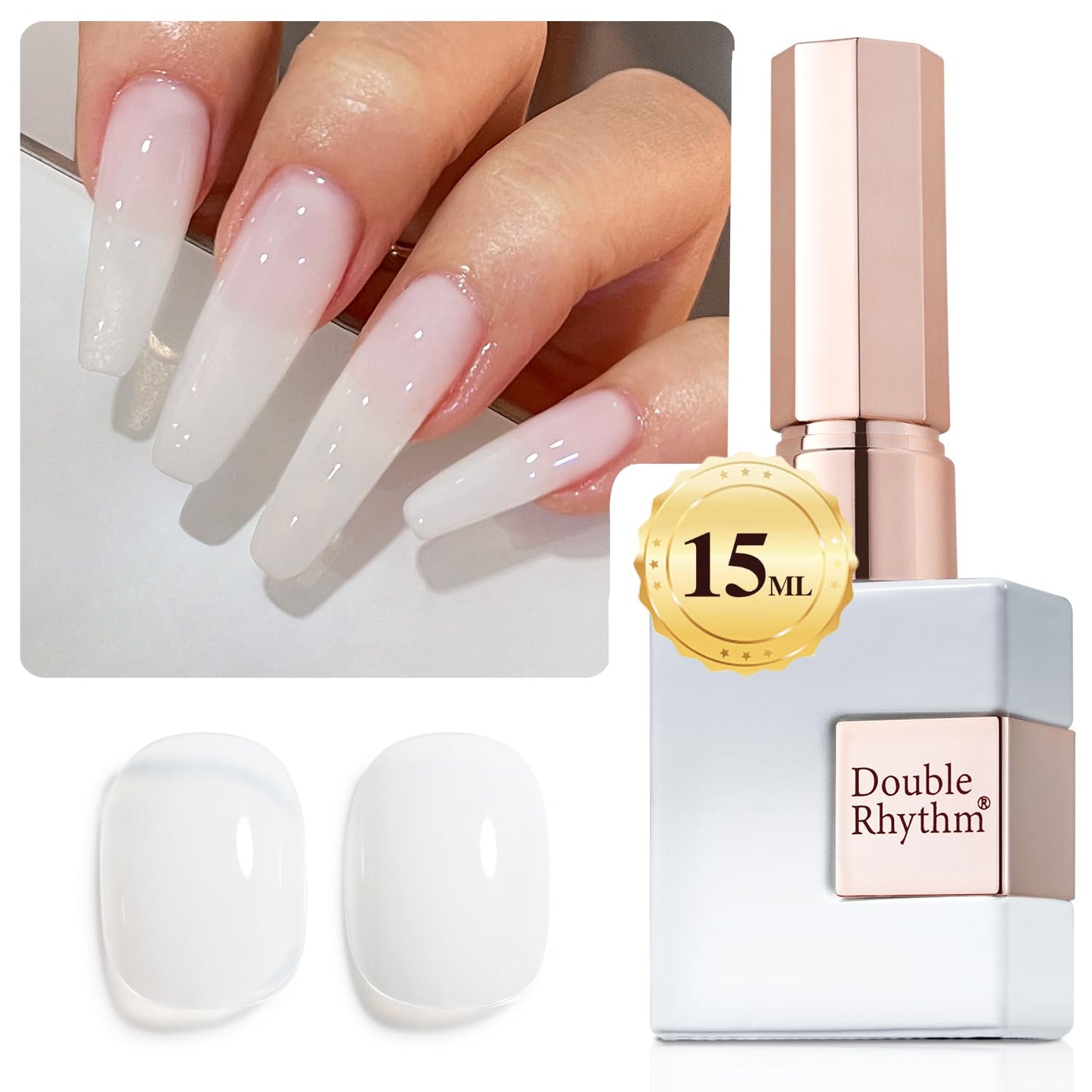 Double Rhythm Translucent Gel Polish Sheer Neutral Natural Light Milky Same Color Same Bottle 15ML Jelly Nail Polish Nail Art DIY at Home (Milky White-A1367)
