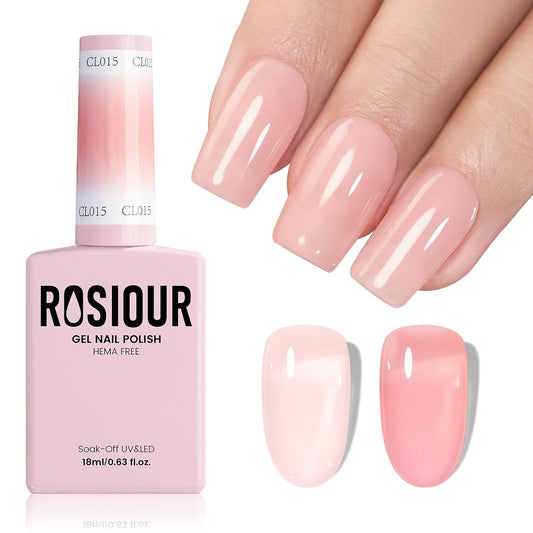 HEMA and TPO Free Clear Pink Gel Nail Polish - 18 ML Nude Sheer Pink Sand Nail Polish Gel for Women Girls Gift, Long Lasting Neutral Jelly Color Soak Off Cured for Home Nail Art Salon DIY
