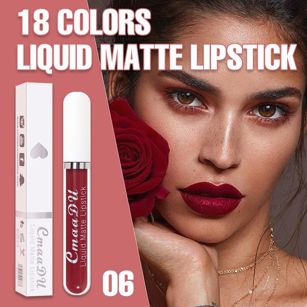 evpct 1Pcs Plum Red Liquid Matte Lipstick Lipgloss Set for Women, labiales mate 24 horas originales matte larga duracion 24 Hour Lipstick Lip Stains Long Lasting Waterproof 24, 06#