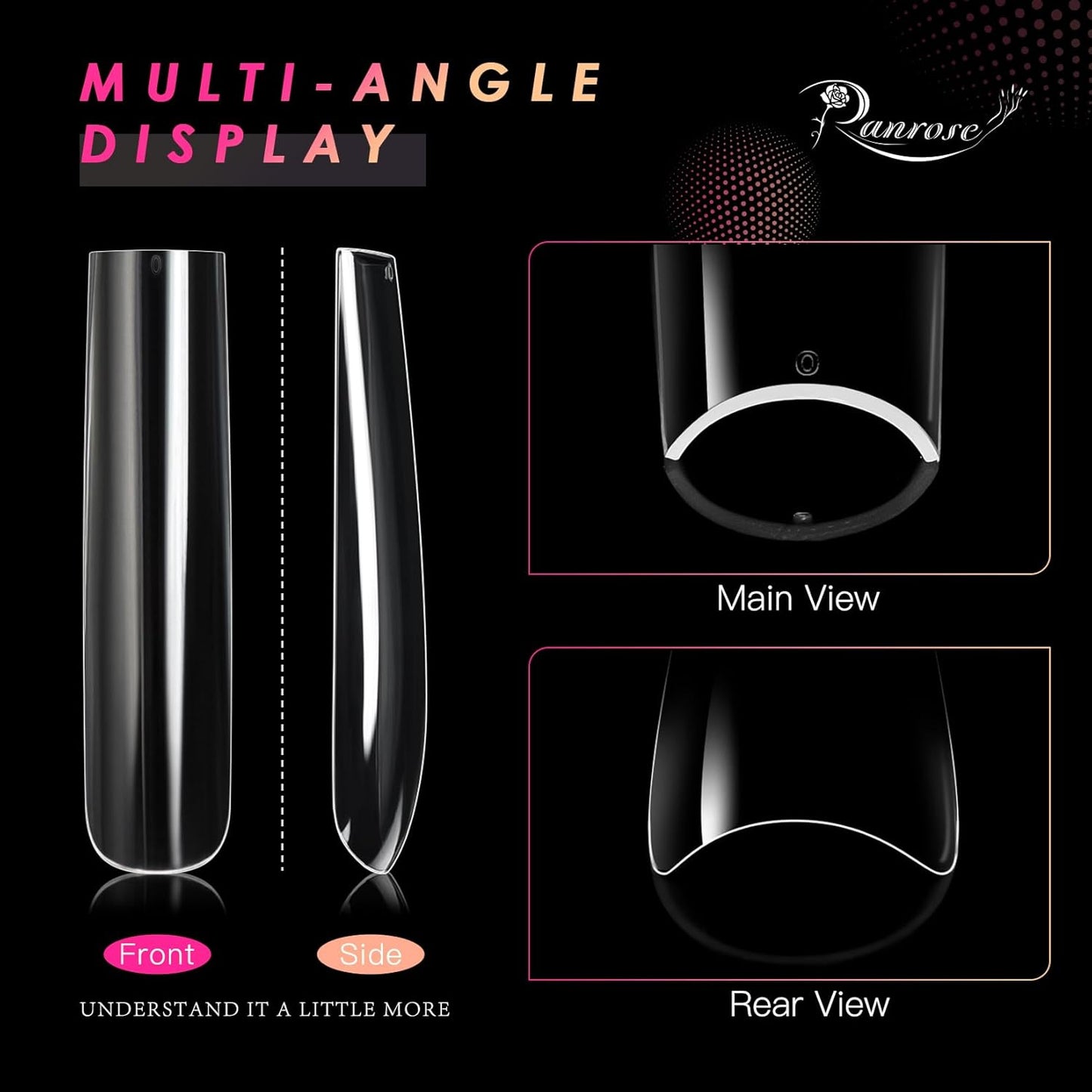 Ranrose Extra Long Nail Tips,240PCS XXXL Square Acrylic Tips Full Cover Clear Straight Tapered