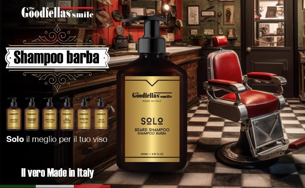 The Goodfellas' smile. Nourishing Beard Shampoo, 250ml/8.5 oz, Made in Italy, Solo (Sanalwood & Mandarin)
