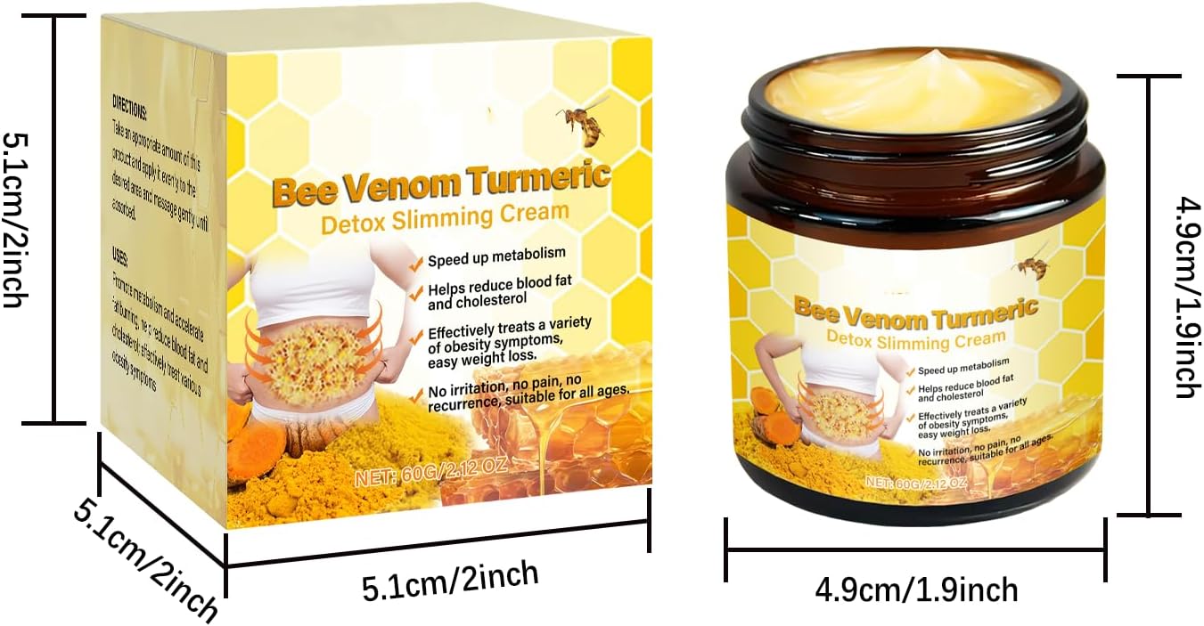 Bee Venom Comprehensive Cream,Turmeric Detox Slimming,Bee Venom Skin Treatment Cream,Body Massage Cream,Natural Skin Moisturizer for All Skin Types(2pcs)