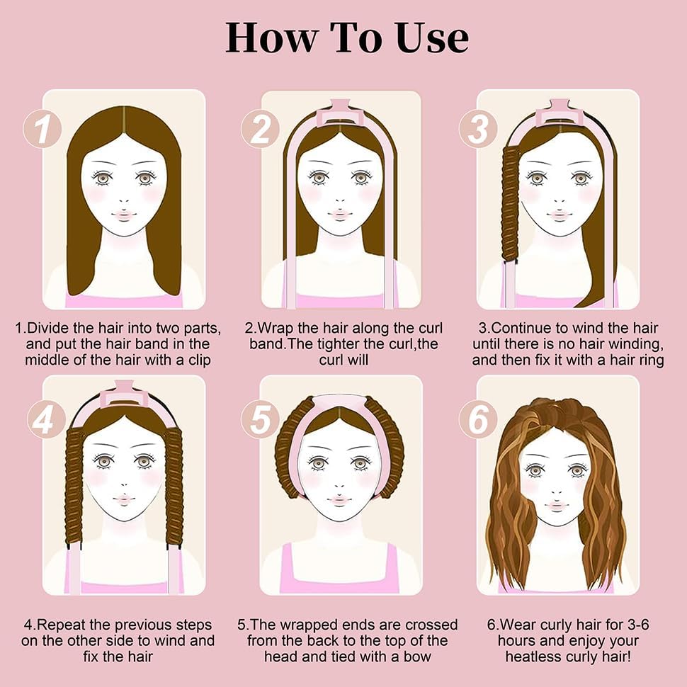 Heatless Curling Rod Headband, Upgraded 60" Extra Long Heatless Curls Headband Soft Hair Curlers to Sleep In Hair Rollers No Heat Curls (Deep Pink)