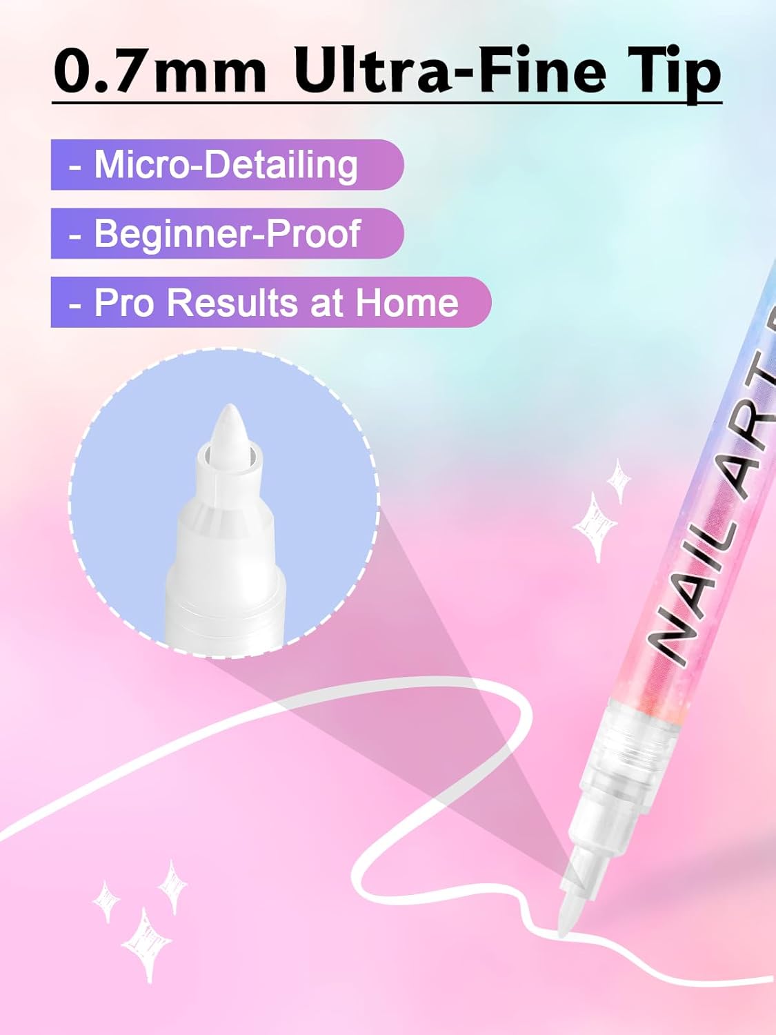 Kalolary 1PCS White Nail Art Pens，0.7mm Nail Polish Pens Quick Dry Long-last Nail Graffiti Dotting Painting Liner Nail Art Markers for DIY Nail Art Design