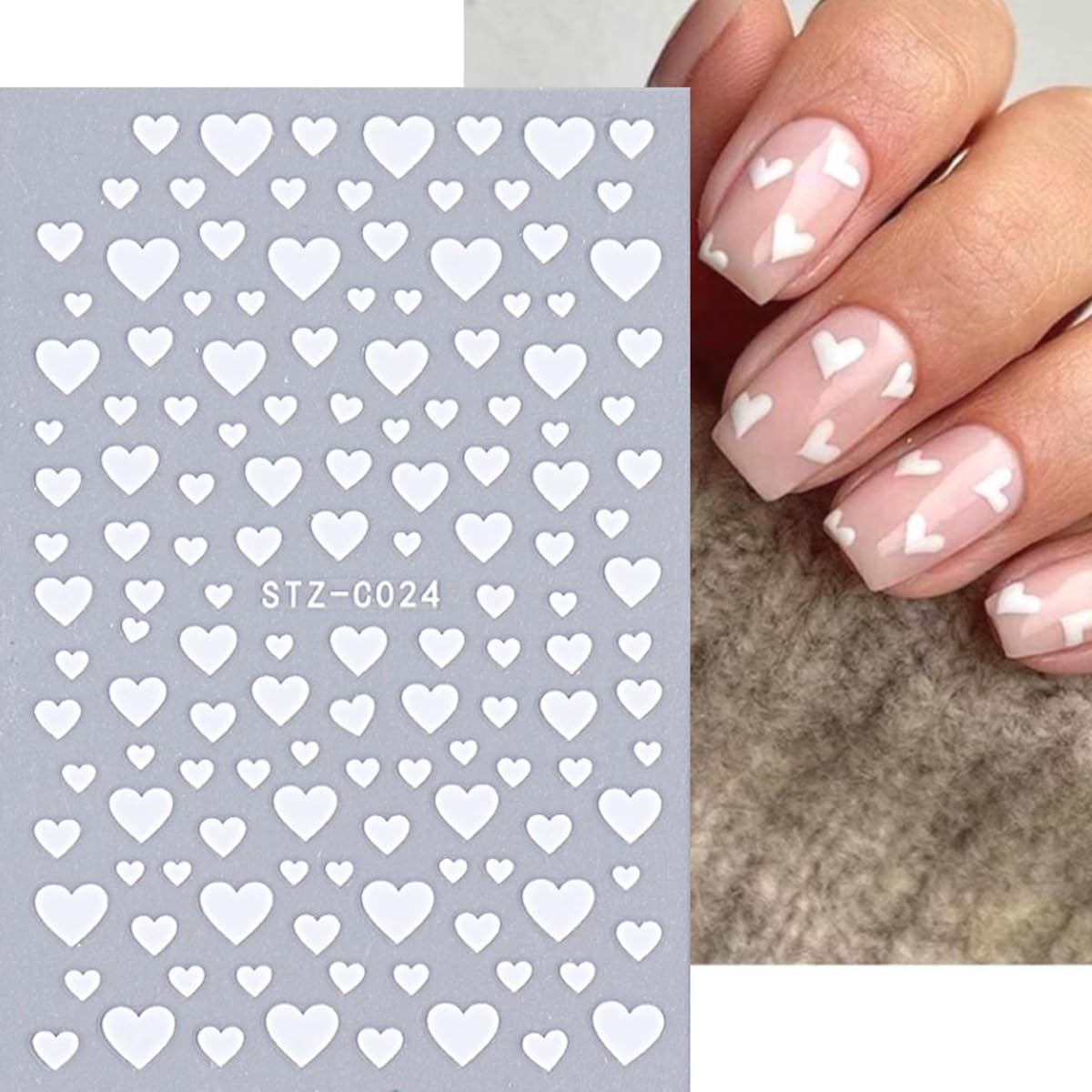 Valentines Nails Art Stickers 6 Sheets Heart Nail Stickers 3D Self Adhesive Valentines Nails Decals Red Black White Heart Designs Stickers Nail Supplies Decoration for Women Girls Acrylic Nail DIY