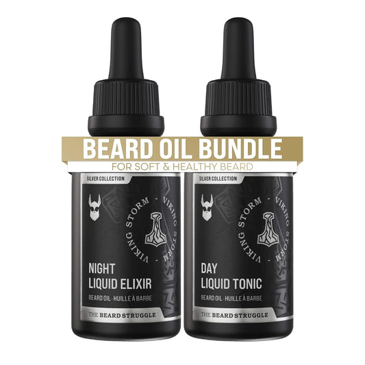 The Beard Struggle Tonic + Elixir Beard Oil Bundle - Silver Collection - Grooming Beard Oil - Softens, Moisturizers, and Strengthens Beard Growth - Pack of 2, Viking Storm