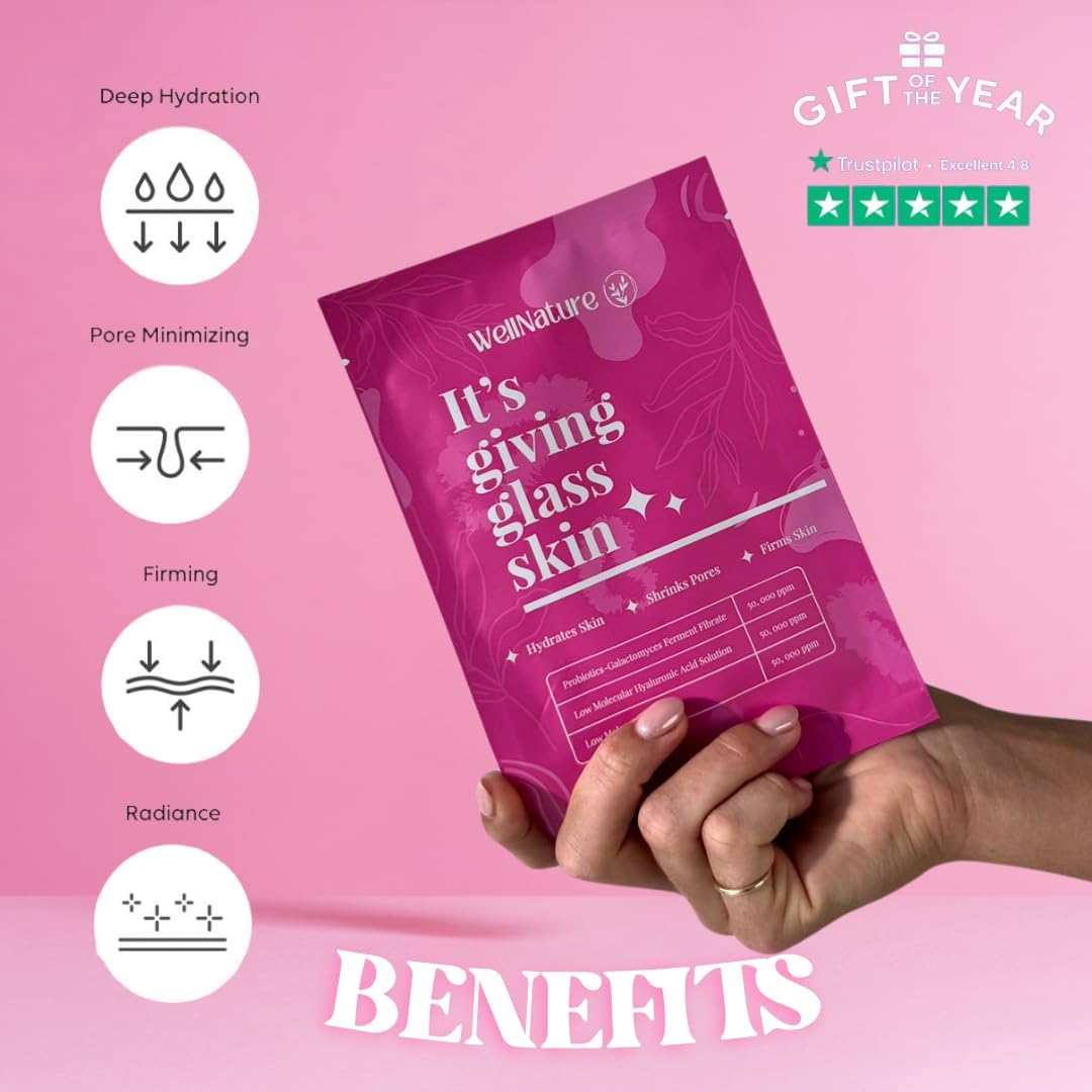 Wellnature™ The Original Overnight Deep Collagen Mask - It's Giving Glass Skin Sleep Mask - Deep Hydrating Bio-Collagen + Oligo-Hyaluronic Acid Facemask - Skincare For All Skin Types, Pack of 4