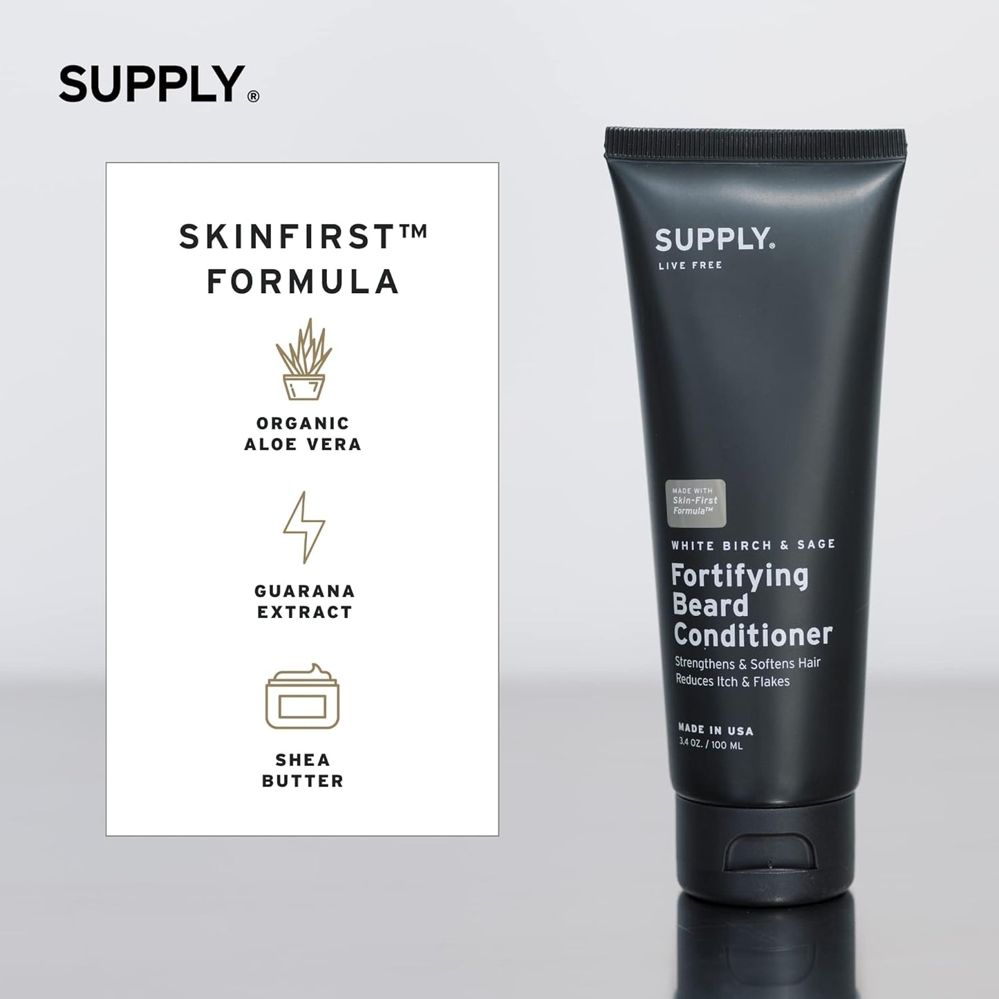 Supply Fortifying Beard Conditioner – Fast-Absorbing, Plant-Based Formula to Soften, Strengthen & Nourish Beard and Skin – Supports a Healthier, Softer Beard – 3.4oz
