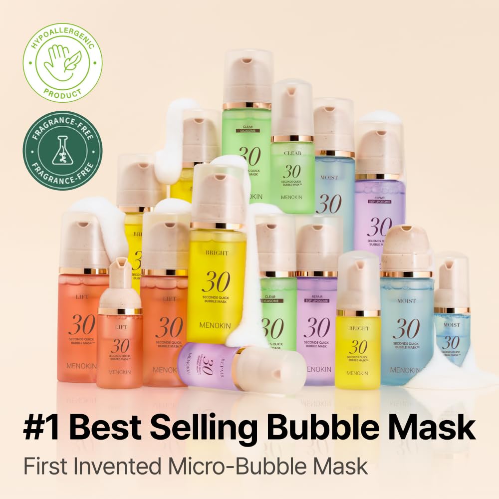 MENOKIN 30 Seconds Quick Bubble Mask [CLEAR] - [Cica] in Micro-bubbles For Soothing & Skin Strengthening, Hydration, Clearer Complexion, Korean Skin Care Essential, 70 Uses, 3.21 fl.oz