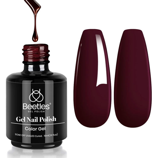 Beetles Merlot Wine Gel Polish 15ml Dark Maroon Red Gel Nail Polish Fall Winter Soak Off UV LED Lamp Art Manicure Salon DIY Home Solid Design 0.51Oz Gift for Women