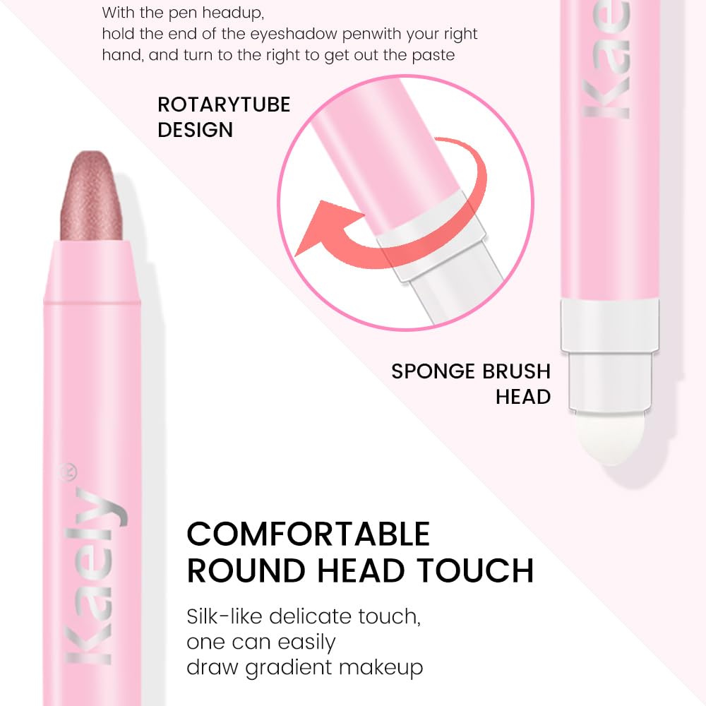 evpct 1Pcs Rose Gold Shimmer Cream Eye Shadow Brightener Sticks for Eyes Waterproof Pigmented, Double Ended Cream Eyeshadow Stick Pencil Pen with Applicator, Eye Shadow Palette Highlighter Makeup 37