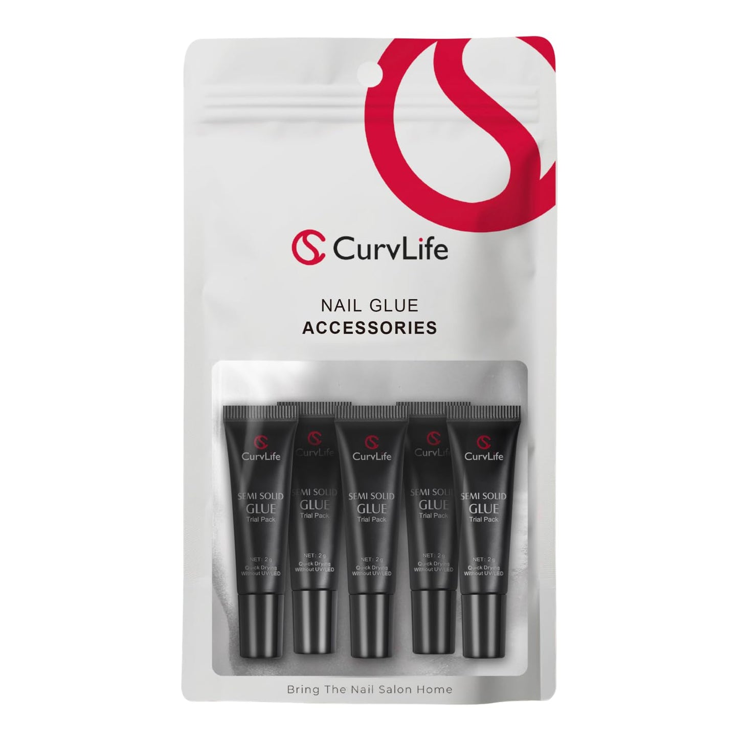 CurvLife Nail Tips Semi Solid Nail Glue 2g (5pcs) - Super Strong, Soft Glue Gel Quick Drying Adhesive for Press On Nails, No UV Light Needed