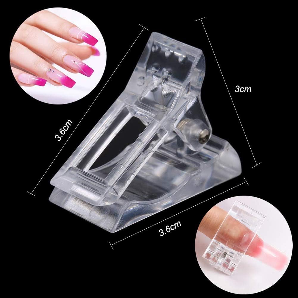 EBANKU 100 PCS Clear Nail Extension Form Tips Dual Nail Mold Full Cover UV Polygel Gel Tools Acrylic Nail System Forms Set with Black Dual-Ended Polygel Brush & Picker 5Pcs Nail Tips Clip (Pink)
