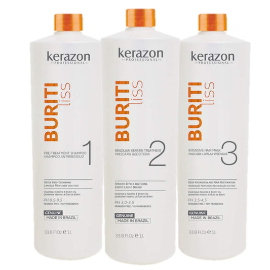 Brazilian Keratin Treatment 34fl.oz/1L Tratamiento de Keratina Brasilera Importada KIT w/ pumps Buriti Liss by KERAZON