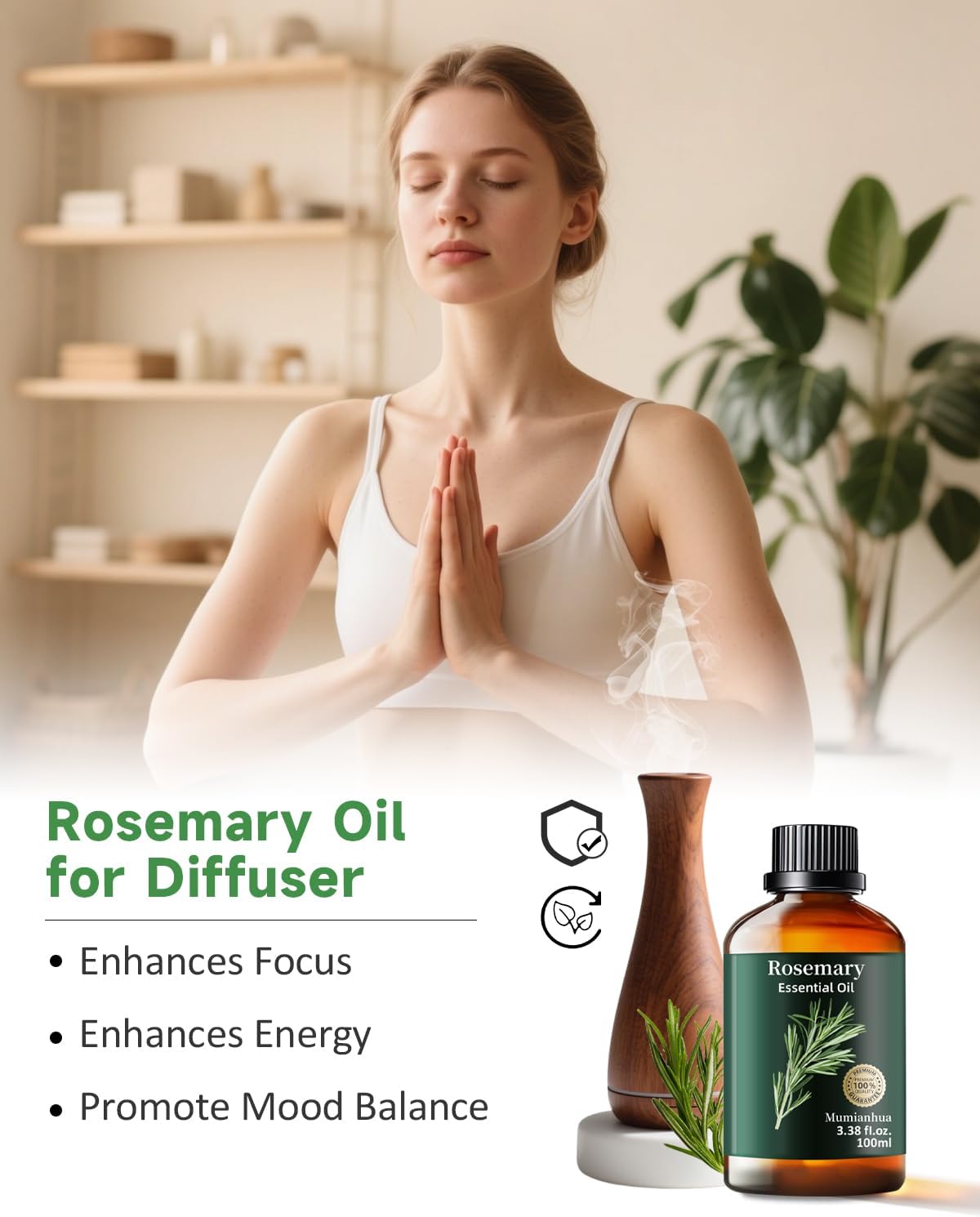 Rosemary Essential Oil Pure Mumianhua Natural Rosemary Oil for Diffuser, Aromatherapy, Cleansing, Scalp,Hair, Skin, Soap Making 3.38 Fl Oz