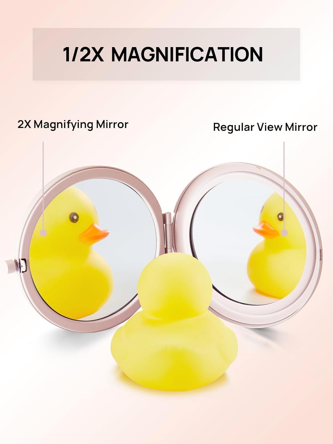 Compact Mirror for Purse, Double-Sided 1X/2X Magnifying Metal Pocket Makeup Mirrors(Round,Pink Marshmallow)