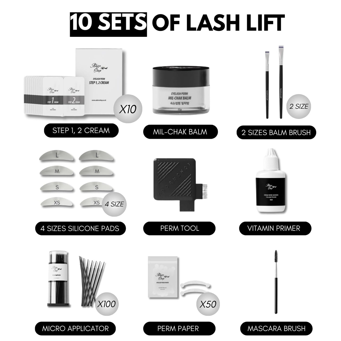 Korean Lash Lift Kit - 10 Sets No Curler Lash Perm Kit for Beginner & Salon Quality at Home - DIY Optimized for Self-Use&Professional Lifting Long-Lasting Eyelash Perm Kit for All Lash Types(Balm kit)