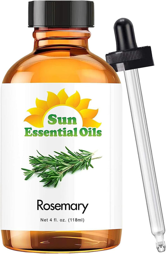 Sun Essential Oils - 4 oz Rosemary Essential Oil for Hair Growth, Skin, Scalp - Drops for Diffuser, Humidifier & Aromatherapy Massage - DIY Candle, Lotion & Shampoo Making - Help Sleep