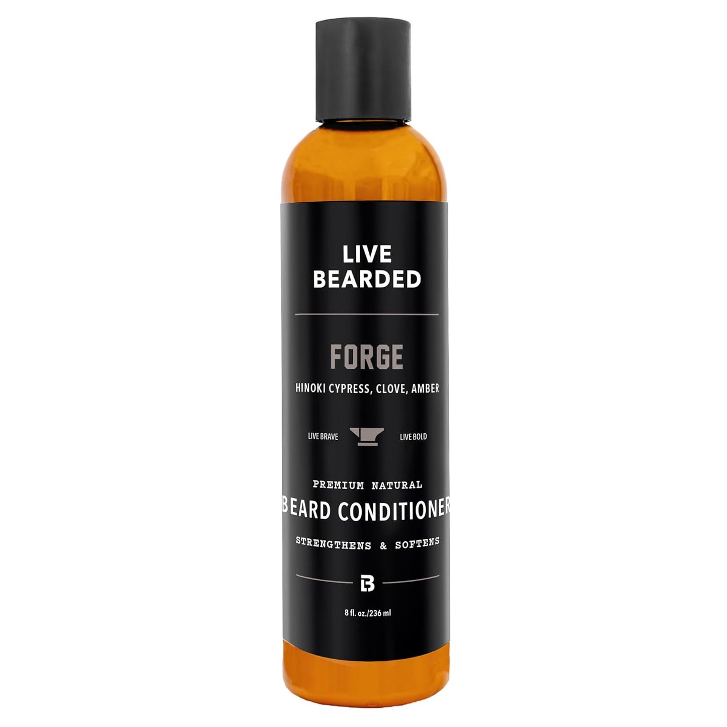 Live Bearded Beard Conditioner, 8 fl oz - Strengthens and Softens Facial Hair - Made in the USA - All-Natural Ingredients with Biotin, Caffeine | Forge Scent - Hinoki Cypress, Clove, Amber