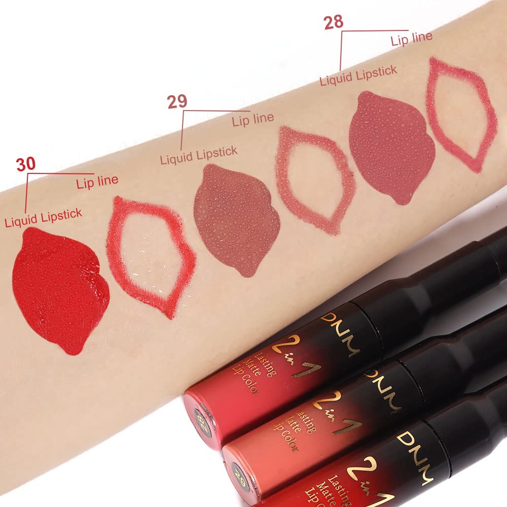 evpct 3Pcs Mauve Neutral Light Rosey Nude Blue Red Matte Liquid Lipstick and Lip Liner Stain Sets for Women, Long Lasting 24 Hours Matte Lipstick labiales matte larga duracion 24 mate originales