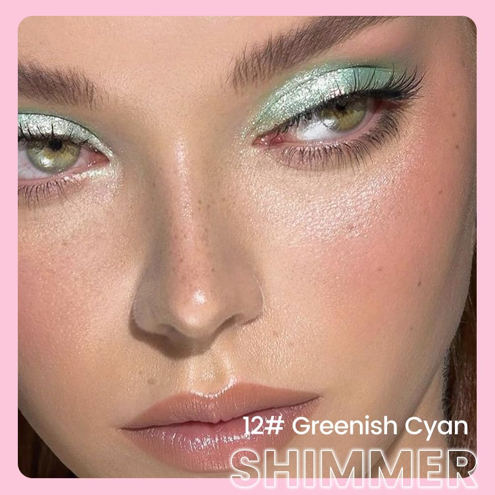 Kaely 2in1 Cream Eye Shadow Brightener Sticks for Eyes, Pencil Eyeshadow Applicator Stick Waterproof Pigmented, Eye Shadow Palette Highlighter Makeup, sombras para ojos, 12 Greenish Cyan Shimmer
