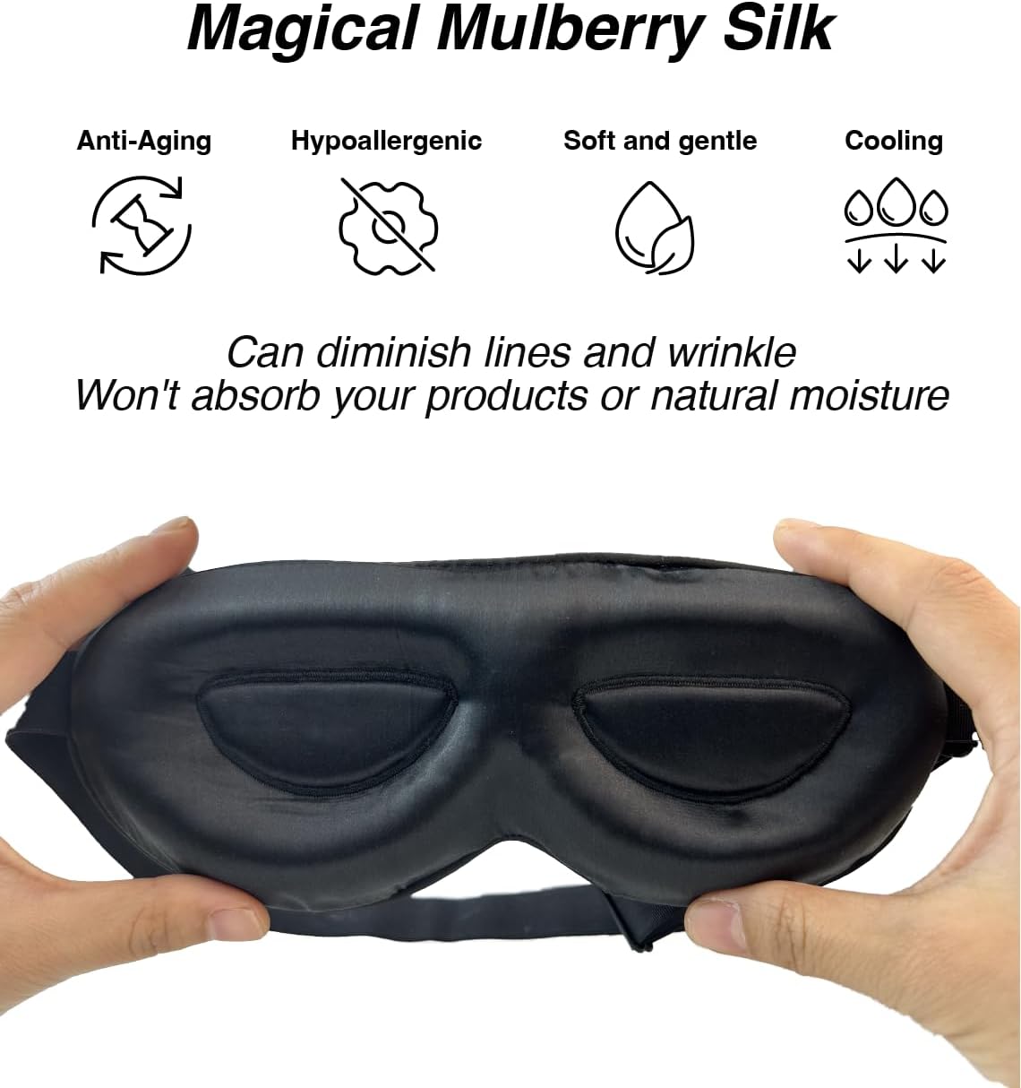 PROMEED Adjustable 100% Mulberry Silk Sleep Mask 23 Momme, 3D Contoured No-Pressure Cup Eye Mask for Sleeping, Super Soft Breathable Blindfold, Perfect Blocks Light for Sleeping (Grey)