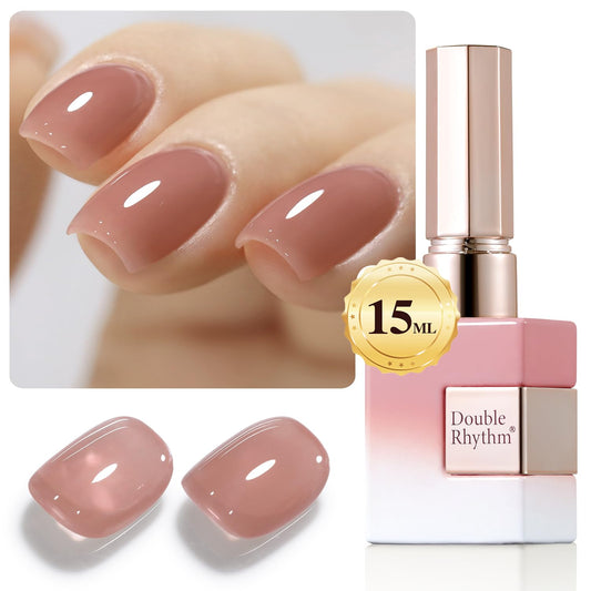 Double Rhythm Translucent Gel Polish Sheer Neutral Natural Light Milky Same Color Same Bottle 15ML Jelly Nail Polish Nail Art DIY at Home (Deep Nude-A1412)