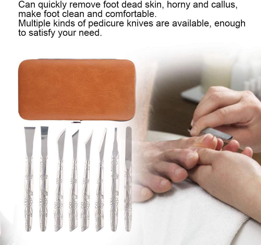Watris Veiyi 8PCS Foot Shaver Pedicure Tool, Pedicure Knives Set, Stainless Steel Dead Skin Removal Kit, Foot File Callus Nail for Women Men Care Feet