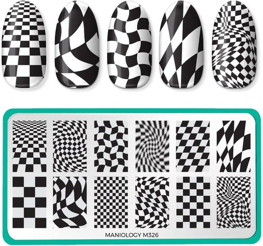 Maniology Checkmate Nail Stamping Plate | Chessboard-Inspired Manicure Designs, Checkered Nail Art DIY Patterns - Reusable, Rectangular, Stainless Steel Nail Art Template