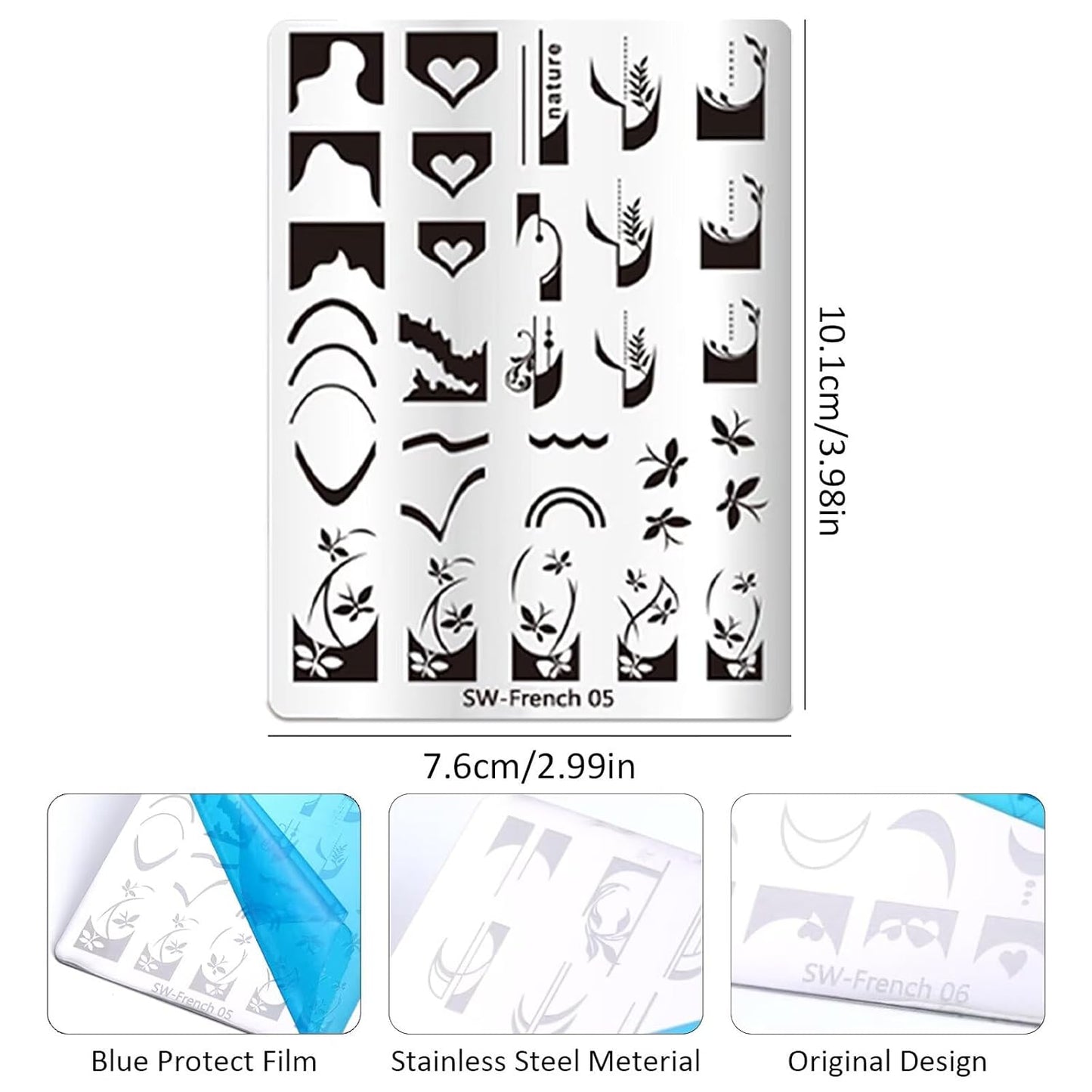 French Tip Nail Stamping Plate- 10 pcs Nail Stamper Kit Silicone Nail Stamper French Nail Stamp with Nail Art Stamps Storage Bag Nail Stamp Template Nail Supplies for Salon DIY