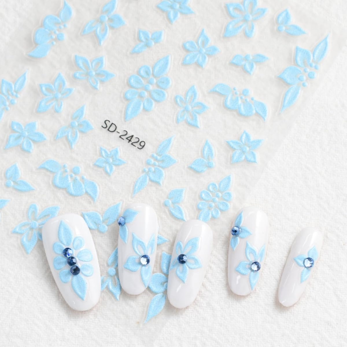 Flower Nail Stickers 5 Sheets Self-Adhesive Floral Nail Decals 5D Embossed Pink Purple Blue Nail Art Stickers Flower Pegatinas para Uñas for Women DIY Manicure Accessories Decorations