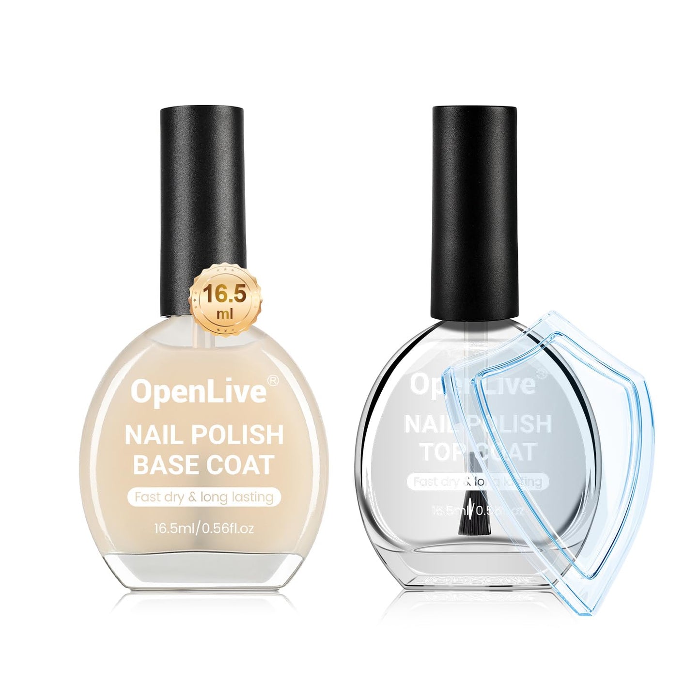 Base and Top Coat Nail Polish Quick Dry,16.5ml Large capacity Basic Nail Polish Set Air Dry Fast, High-Glossy Shiny, No U V Light Needed for Women Salon DIY Nail Art