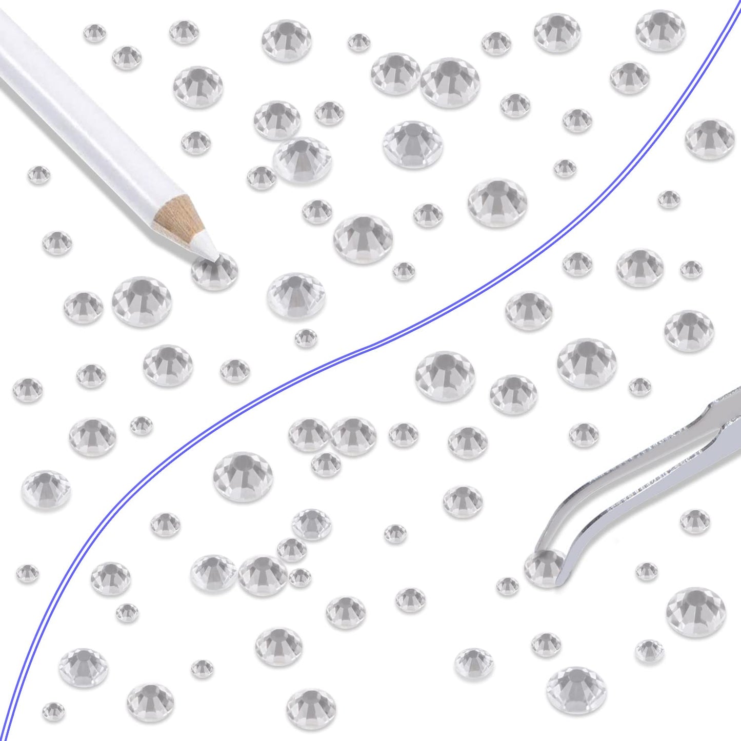 LPBeads 6000 Pieces Clear Non Hotfix Rhinestones 6 Sizes Round Crystal Glass Flat Back Rhinestones with Tweezers and Picking Pen for Nail Art Crafts Clothes Bags DIY