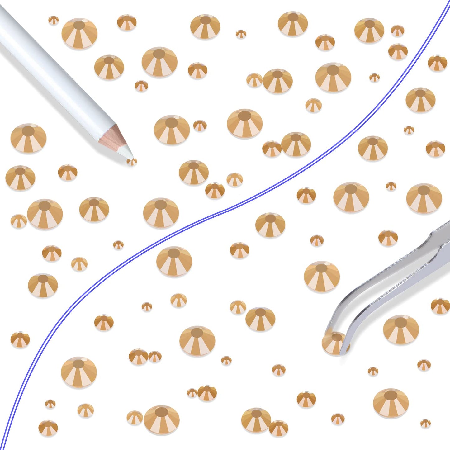 LPBeads 6000 Pieces Lt Topaz Non Hotfix Rhinestones 6 Sizes Round Crystal Glass Flat Back Rhinestones with Tweezers and Picking Pen for Nail Art Crafts Clothes Bags DIY