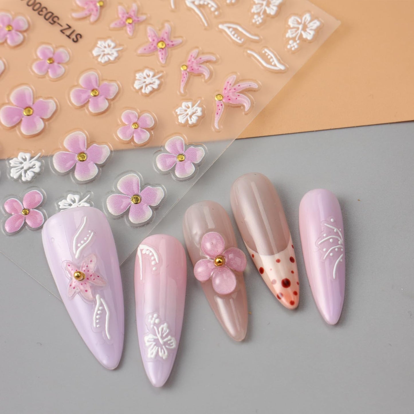 Stickers para Uñas Nail Stickers Self-Adhesive Sticker Gold Pink 3D Wild Flower Calcomanías para Uñas Gold Floral Art Design Accessories Hight Quality 4 Sheets
