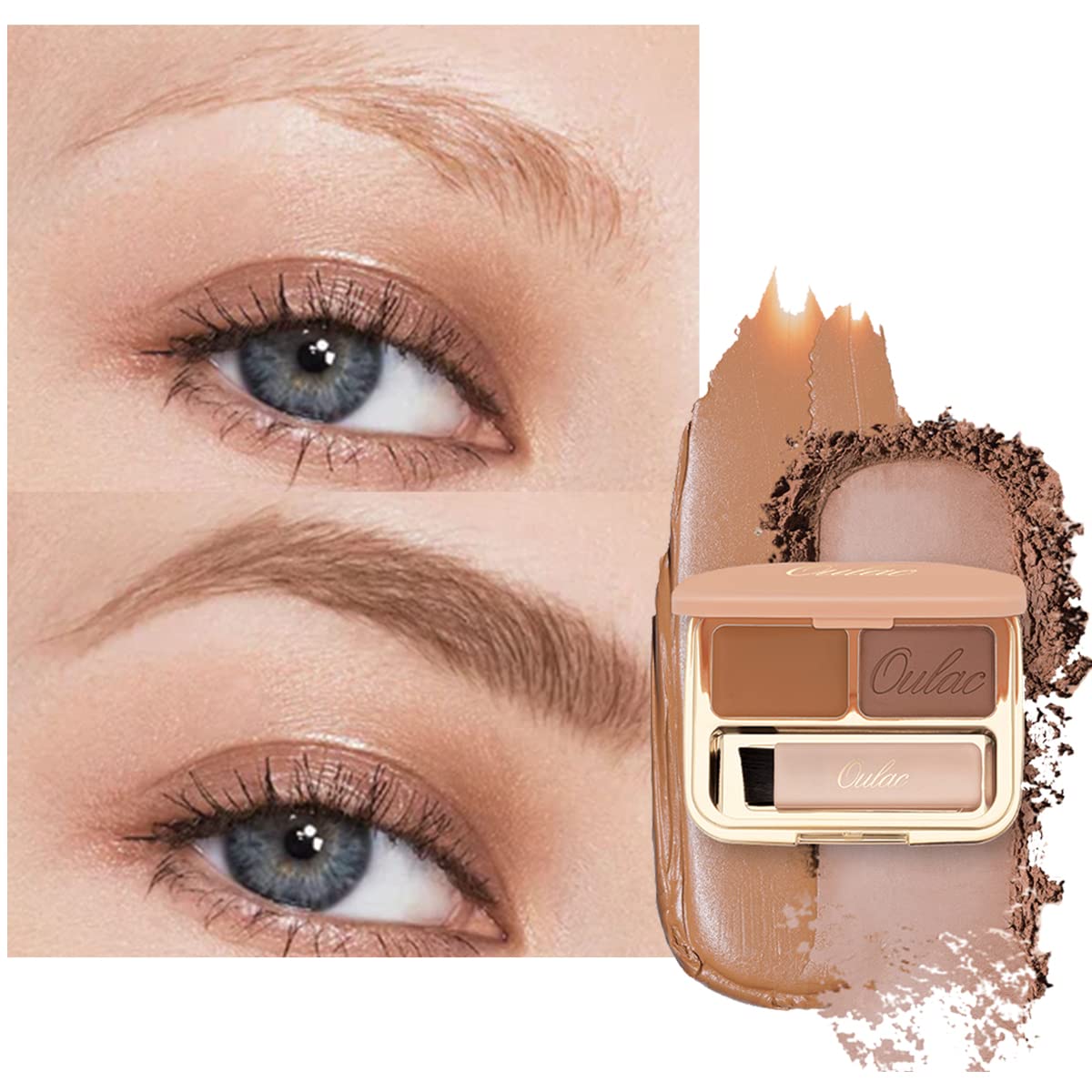 Oulac Waterproof Brown Eyebrow Powder Kit with Brow Brush 2 in1 Long Lasting Instant Eyebrow Pomade & Powder Natural Makeup for Sparse Brows 3.2 g/0.11 oz (Ginger）
